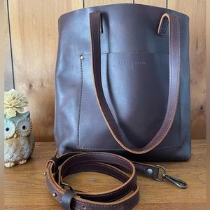 Portland Leather Goods Crossbody Tote EUC Grizzly
